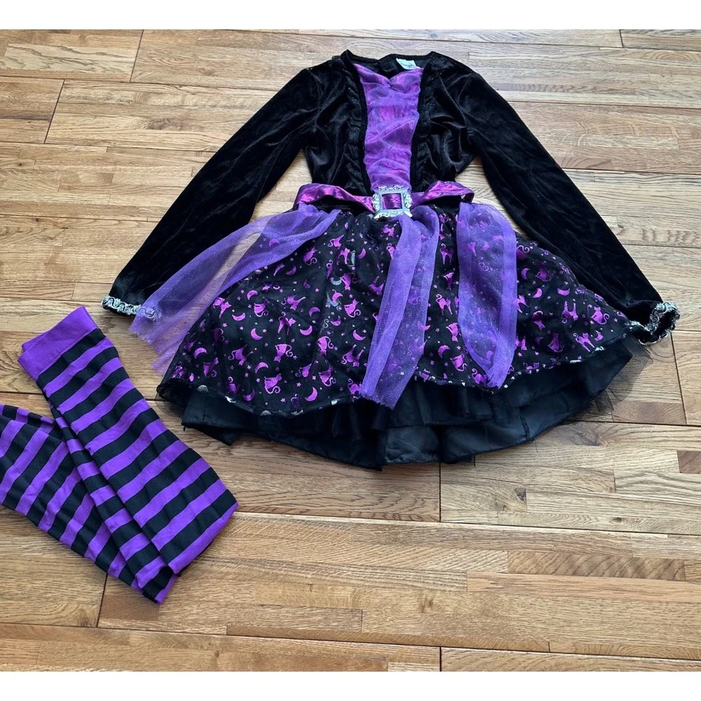 Kids Witch Costume Dress with Socks‎ Halloween Party Medium Spirit - Picture 3 of 9